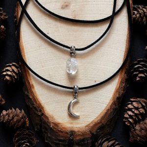 Choker Goth Crescent Moon Clear Quartz Rope Layer Necklace Chain Witch Charm Jewelry For Women Girl Accessories