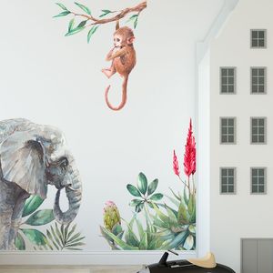 Elephant Monkey Wall Stickers for Living Room Bedroom Baseboard Removable DIY Wall Decals Art Home Decor