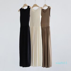 Casual Dresses Sundress Women Knit Pleated Spring Summer Sleeveless Retro Simple Basic