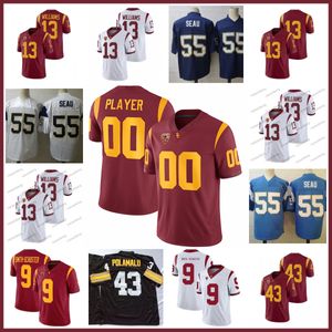 USC Trojans Football Jersey Junior Seau zszyte 9 Juju Smith-Schuster 43 Troy Polamalu 13 Caleb Williams USC Football Jersey