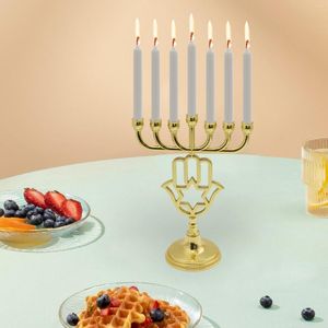 Castiçais Hanukkah Ornamento Menorá 7 Ramos Suporte de Mesa Candelabro de Metal