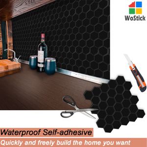 Piastrella backsplash autoadesiva impermeabile per carta da parati in vinile a forma esagonale da cucina 3 pezzi