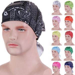 Berretti Raso Unisex Stampa Turban Caps Donna Durag Bandane Cappello Moda Fascia floreale Mens Ciclismo Headwraps Berretti Copricapo Party