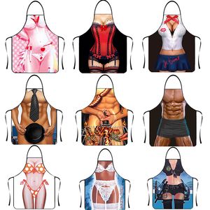 Aprons Funny Kitchen Apron Digital Printed Muscle Man Sexy Women Home Cleaning Party Personality Creative Pattern Antifouling Cooking 230614