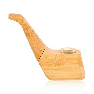 Latest Natural Bamboo Wood Pipes Portable Dry Herb Tobacco Glass Nineholes Bowl Innovative Style Handpipes Hand Tube Smoking Wooden Cigarette Holder