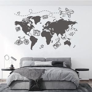 Go Travel World Map Wall Sticker Ufficio Agenzia di viaggi Casa per le vacanze Casa Camera da letto Art Deco Creativo Decalcomania in vinile Murale Regalo D3