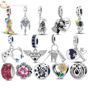 Dla Pandora Charms Sterling Silver Beads Bransoletka Gamepad Słuchawka Słonecznik Bohater Angel Charmes Ciondoli