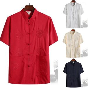 Männer Casual Hemden Männer Chinesischen Stil Hanfu Herren Tops Traditionelle Wushu Hosen Kurze Hemd Orientalische Mode Kleidung