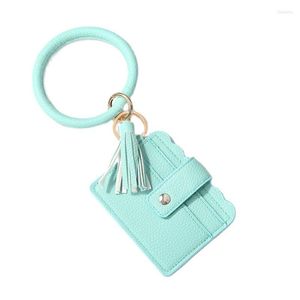 Keychains Multi-functional Solid Color Flower Leopard Plaid Camouflage Ladies Leather Card Holder Tassel PU Bracelet Keychain