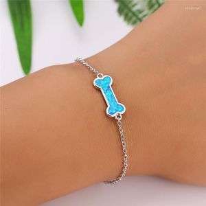 Charm Bracelets Trendy White Blue Opal Bracelet Feminino Creative Dog Bone Rose Gold Silver Color Chain For Women Jewelry