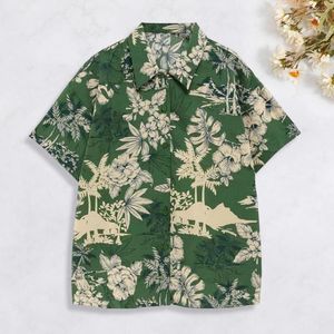 Erkekler rahat gömlek yaka kısa kollu yaz erkek gömlek yama cep düğmeleri kapanma üst çiçek yaprakları basılı hawaiian sokak kıyafetleri günlük için
