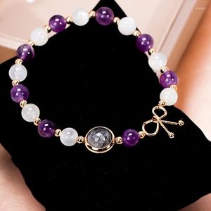 Strand Natural Moonstone Crystal White Moonlight Amethyst Bracelet Feminino Black Hair Transfer Beads Simple Personality Jewelry