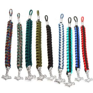 Pulseiras com pingente de martelo viking antigo paracord amuleto runas miçangas feitas à mão corda envolto pulseira para homens