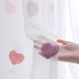 Tende trasparenti Tenda voile cuore rosa dolce per bambini Camera da letto per ragazze Cartone animato Tenda ricamata Tulle Per soggiorno Pannello finestra Rideau M057 230614