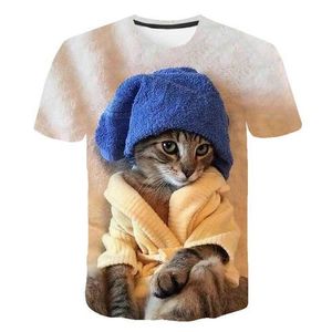 Женская футболка Новая повседневная уличная стиль мужской и женский топ 3D-кошка цифровые печати модная спортивная дышащая легкая одежда