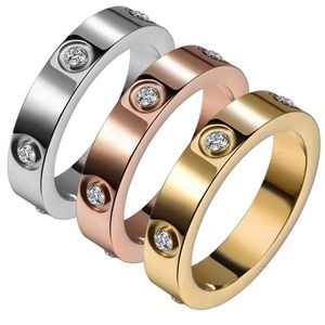 Дизайнерская мода Carter Six Diamond Ring Titanium Steel Non Fading Jewelry Jewelry Women Plain Circle Пара горячий стиль