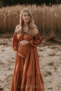 Maternity Dresses Off Shoulder Women's Boho Dresses Maternity Gown Fotoshoot One Size Maxi Pregnancy Muslin Vintage Baby Shower Poshoot Session 230614
