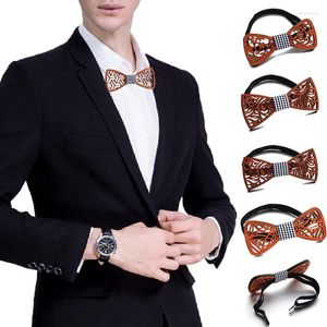 Bow Ties 2023 Floral Wood Men Chinese Style Bowtie Hollow Butterflies Wedding Suit Shirt Bowknots Fashion Slim
