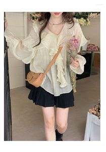 Women's Blouses Korea Elegant Blouse Women's Ruffled Shirt Spring Summer 2023 Top Female Women Pulovers Puff Sleeve Gentle Style