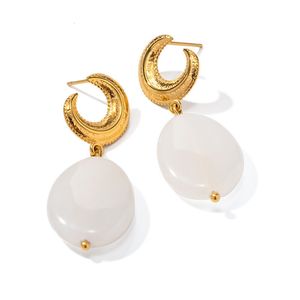 Dangle Chandelier Minar Creative White Color Natural Stone Moon Crescent Drop Earrings 18K Gold Plating Stainless Steel Long Earring for Women 230614