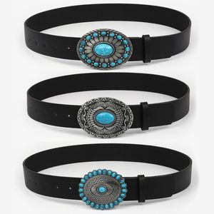 Other Fashion Accessories 12 Style Retro Style Sapphire Inlaid Oval Western BUCKle Waistband Black Decorative Dress Waist Belt Clothing Accessories 230615