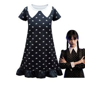 Girl's Dresses Kids Wednesday Addams Family Cosplay Costume Addams Girl Cosplay Dress Bag Pajamas Dress Vintage Gothic Halloween Party Costume 230614