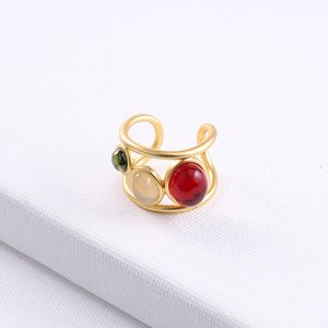 Colorful Gemstone Ring For Women Fashion Street Adjustable Opening Vintage Rings Commuter Premium Feel