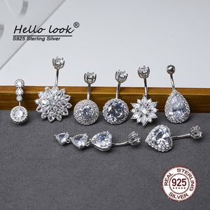 ノーズリングスタッドHellolook 925 Sterling Silver Navel Piercing Luxury Zircon Belly Botton Ring for Women Body Jewelry 230614