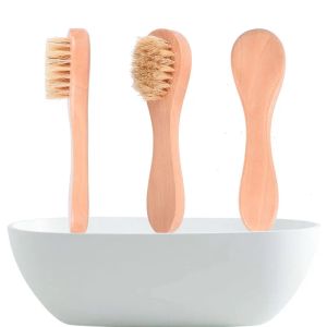 Wooden Bath Face Brush Natural Bristle Dry Skin Exfoliation Facial Cleanser Brushes Faces Washing Massager Wash Wholesale