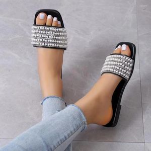 Sandals 2023 Summer Women's Slippers Roman Fashion Designer Flat Pearl Soft Sole Shoes Female Breathable Beach Flip-flops 43