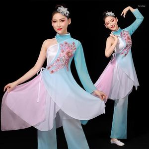 Traje de Palco Estilo Tradicional Chinês Traje de Dança Folclórica Clássico Yangko Moderno Performance Tambor Cintura Guarda-Chuva