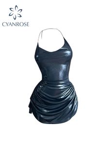 Basic Casual Dresses Women Mini Summer Corset Dress Sexy Fashion Bodycon Slim Package Hip Gothic Black Party Club Tight Leather Dress Female Clothing 230615