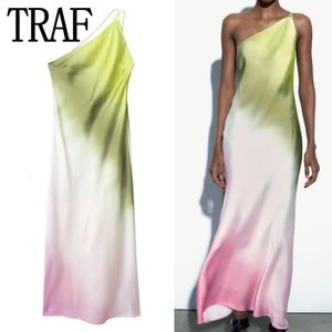 Urban Sexy Dresses Traf Tie Dye Long Dress Women Asymmertic Satin Backless Dress Woman Off Axla Sexig Evening Party Dresses Midi Summer Dresses 230614