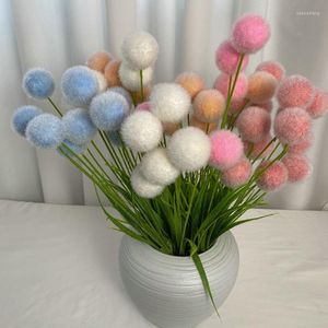 Kwiaty dekoracyjne sztuczny kwiat 5 głowic Flocking Hair Ball Symulacja Rośliny domowe salon wystrój