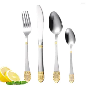 Dinnerware Sets 4Pcs Stainless Steel Tableware Gold Plated Crown Dot Knife Fork Spoon Set Utensil