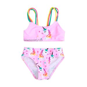 Costume da bagno rosa a due pezzi per unicorno cartone animato per bambina Costume da bagno per bambina con balza firmato 1-5T Costume da bagno principessa vivido per bambini 3 stile