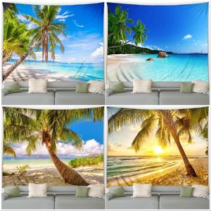 Arazzi Island Beach Tapestry Tropical Coconut Trees Ocean Hawaiian Nature Scenery Garden Wall Hanging Home Living Room Bedroom Decor 230615