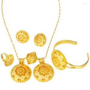 Collana Orecchini Set Habesha Trendy Ethiopian Dubai Colore giallo Ciondolo Anello a catena per donne Eritrea Africa Regali di nozze