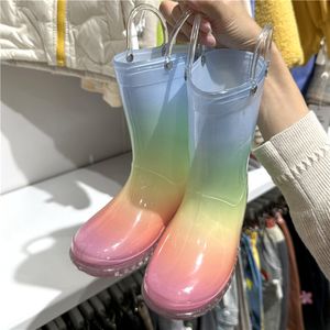 Boots Children Rainbow Water Shoes Boys Girls Anti-slip Rain Boots Kids Anti-slip Portable Wellies Boots 230614