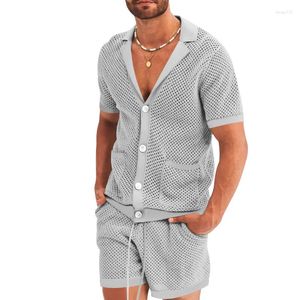 Men's Tracksuits Trendy Summer Men's Hawaiian Shirt Set Solid Color Short Sleeve Outdoor Beach Shorts Of 2