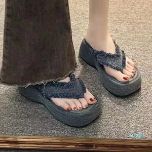 Designer-Hausschuhe, lässige Plattform-Damenschuhe, Denim-Wedges, sexy Flip-Flop-Sommer-Slides, Kleid, Clip-Toe-Außensandalen, Pumps