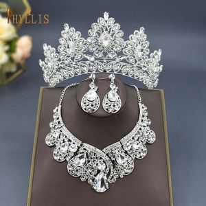 Jóias para cabelo de casamento A07 Conjunto clássico de joias para casamento feminino Tiaras Coroa Colar Brincos Conjunto Concurso Diadema Nupcial Dubai Conjunto de joias 230614