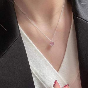 Цепочки 925 Серебряный серебряный розовый циркон ожерелья сердечного цвета подвесные модные украшения для женщин Биджо