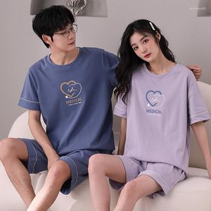 Kvinnors sömnkläder Summer Short Sleeve Pyjamas Lovers Cotton Par PAJAMA SET KVINNER/MEN RIKED NIGHTLOWN Big Size Homewear Clothes