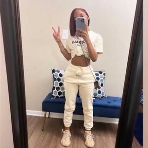 Sport Tracksuits For Women Summer Fashion Letter Printed Short Sleeve Round Neck T-shirt Crop Top Two Piece Pants Suit