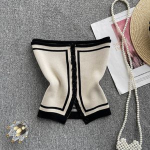 Canottiere da donna Camis Elastico lavorato a maglia da donna Senza imbottitura sul petto Corsetto con spalle scoperte Tunica senza spalline Senza maniche Sottile Monopetto Corto Crop Top 230615