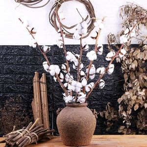 Decorative Flowers Christmas Wreath 4/6/10Head Natural Dried Cotton Head Branches Dry Flower Ball Stalk Rustic Home Decor Centerpiece