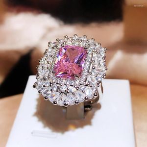 Cluster Anéis S925 Prata Esterlina Anel de Diamante Rosa Feminino Alianças de Casamento Anillos De Engagement Natural Para Mulheres Caixa