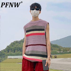 Blusas Masculinas PFNW Primavera Verão Sem Mangas Regata Tricotada Cores de Alta Qualidade Contratadas Soltas Streetwear Tendência Y2k Colete 28A2441 230615