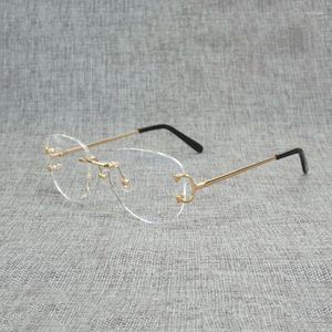 Armações de óculos de sol vintage sem aro quadrado óculos claros masculinos oval c fio óculos óptico armação de metal oversize óculos femininos para leitura